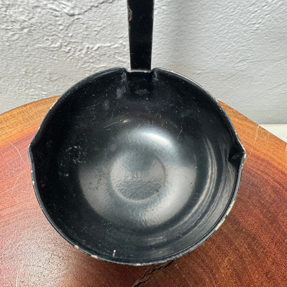 Vintage‎ EKCO Black Metal Soup Ladle Dual Pour Spout Textured Handle 10.5